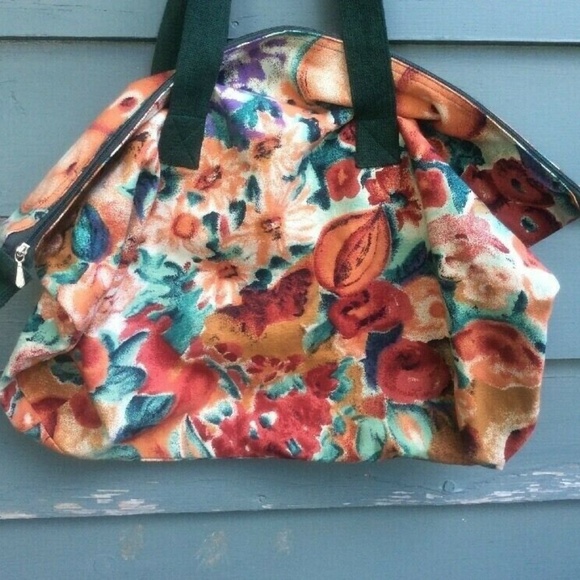 cotton tote shopping bag zipper top fruit floral - Picture 4 of 7